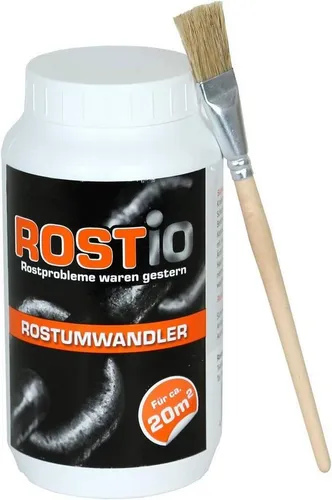 Rostio Rostumwandler 1 Liter - Effektiver Rostkonverter mit Pinsel - Rostentferner, neutralisiert Rost und stoppt Korrosion, ideal für Hohlräume ohne Wasserabwasch nötig. Einfache Anwendung für langanhaltenden Schutz.