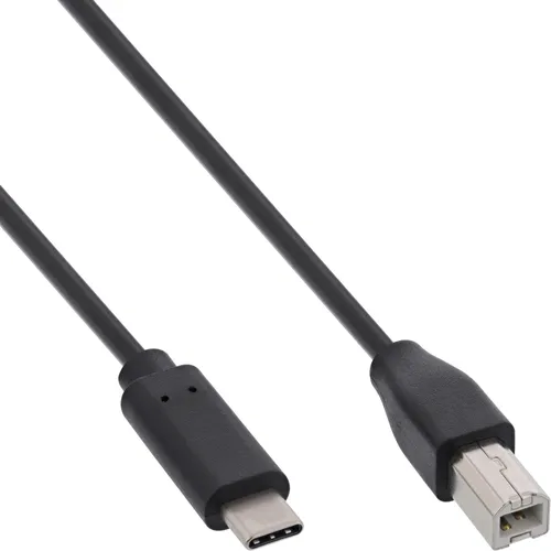 InLine USB 2.0 Kabel, USB-C Stecker an B Stecker, schwarz, 0,5m, 0,5 m, USB C, USB B, USB 2.0, Stecker/Stecker, Schwarz