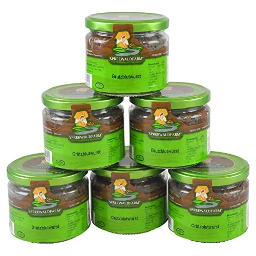 Original Spreewälder Grützblutwurst 6er Pack - 6 Gläser à 250 g - Fleischkonserven mit 17% Schweinefleisch und 9% Gerstengrütze, perfekt für herzhaften Genuss und traditionelle Küche.