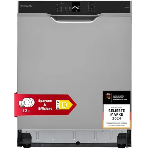Telefunken GEU6012DI Geschirrspüler 60 cm - Unterbau-Geschirrspüler mit Platz für 12 Maßgedecke, 6 effizienten Programmen und leiser 45 dB - ideal für jede Küche.