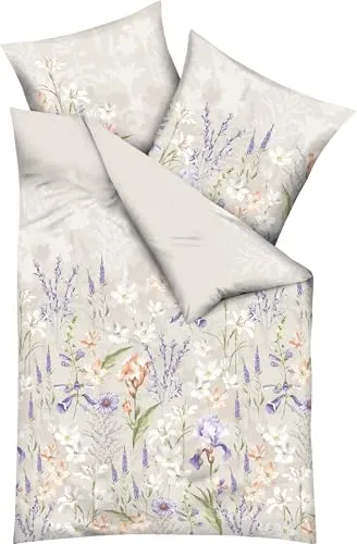 Kaeppel Bettwäsche Lily Feinbiber Creme 135x200 cm - Bettwäsche-Set aus 100% Baumwolle mit Wendeoptik und Blumenmuster, pflegeleicht bei 60°, ideal für gemütliche Nächte.