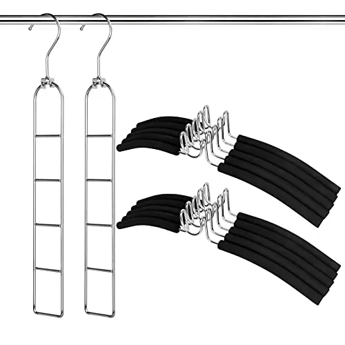 Stück Kleiderbügel, 5 in 1 Metall Kleiderständer, rutschfeste Mehrschichtige Kleiderbügel EVA Schwamm, Mehrzweckbügel, Platzsparend für Jacken, T-Shirts, Mäntel, Pullover (Schwarz) 2