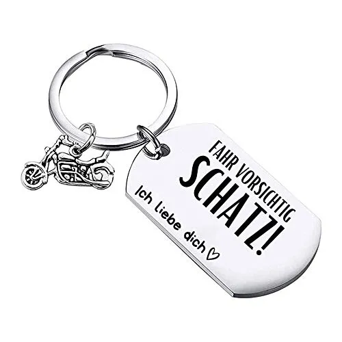 Geschenkehöhle PREMIUM Schlüsselanhänger Motorrad mit Gravur als Glücksbringer und Schutzengel personalisiert I Fahr vorsichtig Papa Mama Bruder Schatz - Keychain Anhänger für Motorradfahrer (Schatz)