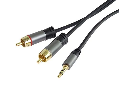 PremiumCord Stereo Klinke auf Cinch HQ-Kabel, Klinkenstecker 3,5mm auf 2xCINCH Stecker, Für Digitalkamera TV Handys MP3 HiFi, Geschirmt, Metallverbinder, M/M, Länge 5m