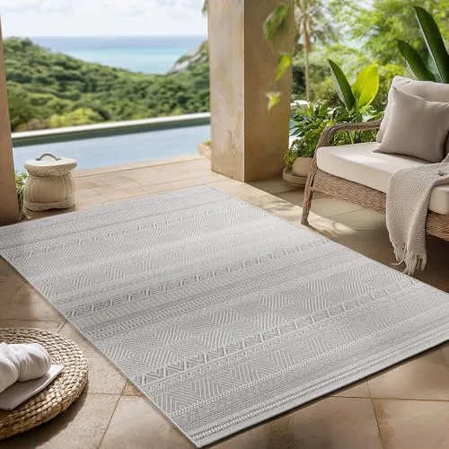 Carpettex Outdoor Teppich wetterfest Grau 240x340 cm, UV-beständig, ideal für Küche, Balkon, Terrasse, Garten auch Wohnzimmer und Esszimmer, Skandinavisches Boho-Design, Pflegeleicht