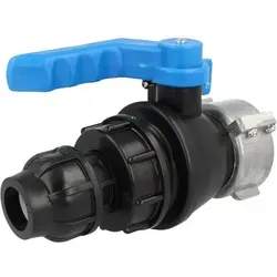 Tecuro IBC Adapter mit Kugelventil und PE-Klemmverbinder Ø 32 mm - Praktischer IBC Adapter mit Kugelventil für schnelle Flüssigkeitsentnahme. Aus robustem HDPE, passend für IBC Tanks mit S60 x 6 Gewinde und Ø 32 mm Rohre.