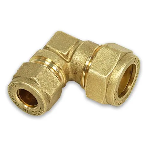 Messing-Klemmverschraubung für Kupferrohre reduziert, 90° Winkel, 15-12mm