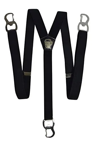 Olata Y Hosenträger/Schmale Herren Hosenträger mit Karabinerhaken und Bierflaschenöffnern – 2,5 cm. Schwarz