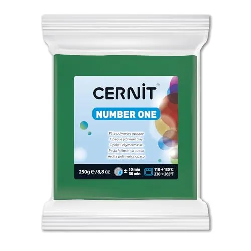 CERNIT CE0900250600C - Block Modelliermasse (Polymer) NUMBER ONE, ofenhärtend, sofort gebrauchsfähig, 250g, für DIY, Schmuck, Figuren, für Einsteiger und Hobbykünstler, Grün, 1 Stück