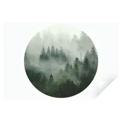 Wallarena Fototapete Rund Selbstklebend Tapete Wandtapete Runde Wandsticker Schlafzimmer, Glatt, Wald im Nebel, Fototapete Selbstklebend oder Vlies 182 m x 182 m