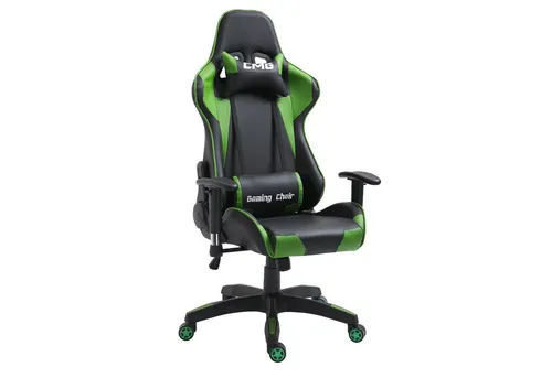 CARO-Möbel Gaming Drehstuhl schwarz/grün - Ergonomischer Chefsessel - Bürostuhl mit sportlichem Design, höhenverstellbar und Wippmechanik für entspanntes Arbeiten. Inklusive 2 verstellbaren Kissen für optimale Ergonomie.