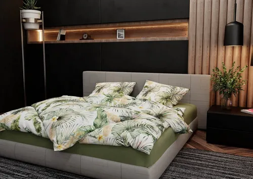 BETTWAESCHE-MIT-STIL Bettwäsche Mako Satin Blätter und Palmen - Bettwäsche-Sets mit modernem Blätterdesign, elegant und tropisch, aus hochwertigem Mako-Satin für ein luxuriöses Schlafgefühl.