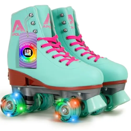 Apollo Rollschuhe Retro Discoroller - Inliner für Freizeit-Rollschuhlaufen, größenverstellbar und ideal für Einsteiger, mit schickem Retro Design und leuchtenden Lagoon LED-Rollen.