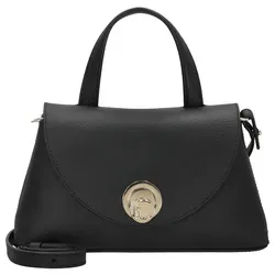 Coccinelle Nikla Henkeltasche 26 cm (noir/cognac) - Elegante Henkeltasche aus weichem Leder mit charakteristischem Drehverschluss und geräumigem Innenfach. Ideal für modebewusste Frauen, die Funktionalität und Stil schätzen.