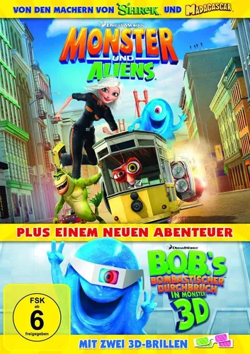 Monster und Aliens - DVD mit 2 3D Brillen - Spaß für die ganze Familie! Erleben Sie den animierten Abenteuerfilm von DreamWorks in brillanter 3D-Qualität, inklusive 2 3D Brillen für ein unvergessliches Kinoerlebnis.