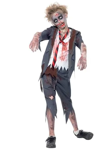Smiffys Zombiekostüm Schüler - Zombie-Schuljunge Kostüm für Jungen, ideal für Karneval und Halloween, inklusive Hose und Jacke mit Mock-Hemd, aus leichtem Material für hohen Tragekomfort.
