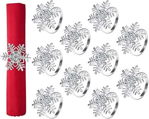 KAHEIGN 10Pcs Weihnachten Servietten-Ringe Silberne Schneeflocken Serviettenhalter für Weihnachten, Weihnachtsserviettenschnalle WeihnachtsServietten-Ringe Halter für Weihnachten Party Tischdekoration