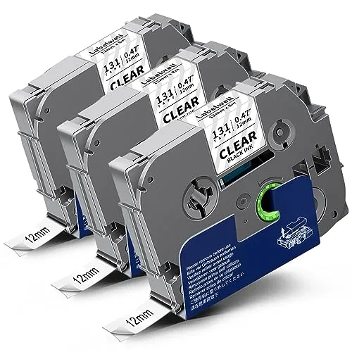 3x Labelwell kompatibel TZe-131 für Brother P-touch Bänder 12mm Transparent 0.47 TZe131 AZe-131 TZ-131 Schwarz auf Clear Schriftband für P-touch PT-H110 H107B H105 H100LB 1000 1010 PT-D400 D210