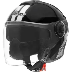 Germot GM 660 Dekor Jethelm - Schwarz/Weiß - XS - Motorradhelm mit kratzfestem Visier, integrierter Sonnenblende und großem Gesichtsfeld. Ideal für Sicherheit und Komfort auf jeder Fahrt.