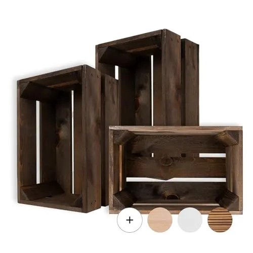 Creative Deco Holzkiste Set - 3 x Kleine Wenge Kisten - Praktisches Set aus 3 Holzkisten (30 x 20 x 15 cm) im Vintage-Design. Ideal zur Aufbewahrung von Spielzeug, Fotos oder als Deko-Geschenkkorb. Aus hochwertigem Kiefernholz und in der EU gefertigt.