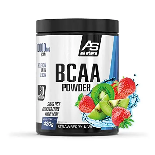 ALL STARS BCAA Powder 420g Strawberry Kiwi - BCAA Pulver vegan und zuckerfrei, Enthält 5000mg Leucin, 2500mg Valin und 2500mg Isoleucin, Aminosäuren Komplex hochdosiert