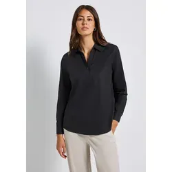 Hemdbluse STREET ONE, Damen, Gr. 36, schwarz, Web, 100% Baumwolle, unifarben, normal normal, V-Ausschnitt, Manschette, Blusen Hemdbluse, aus reiner Baumwolle