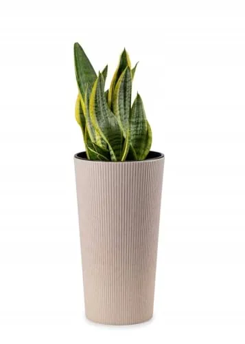 HowHomely Blumentopf Gross Hoch 47 cm mit Pflanzkübel Einsatz 26 cm Durchmesser - Beige Pflanzkübel Groß aus Kunststoff für Deko Wohnzimmer Garten oder Terrasse