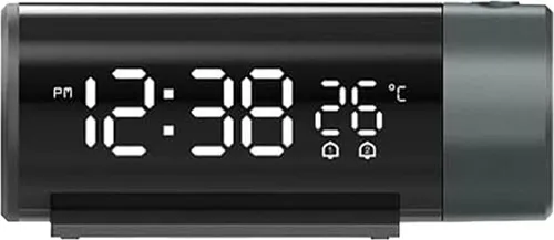 OKWISH Wecker USB aufladbar, Projektionswecker, mit Projektion von Zeit und Temperatur, Multifunktionaler Wecker, Doppelalarm Wecker, für Schlafzimmer