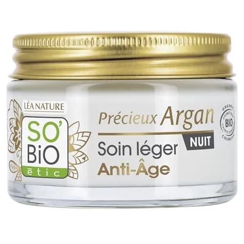 LÉA NATURE SO Bio étic | Leichte Anti-Aging-Nachtpflege – wertvolles Argan | glatt & straff | Bio-Arganöl | Hyaluronsäure | 99% natürlichen Ursprungs | Made in France | 50 ml