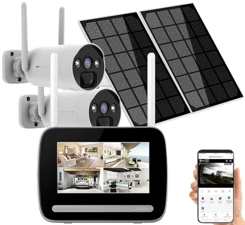 VisorTech Solar-Akku-Kamera: Funk-Überwachungs-Set: Rekorder mit 2X 2K-Solar-Kamera, PIR, App (Überwachungskameras außen, Überwachungskameras mit Infrarot)