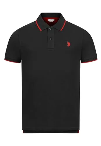 U.S. Polo Assn. Herren Poloshirt (S-3XL) Classic Fit Kurzarm Pique Polohemd P002 - Schwarz-Rot Größe XXL - Gr. 2XL