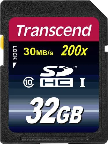 Transcend Premium SDHC-Karte 32GB Class 10 - Speicherkarten für Digitalkameras und Full-HD Camcorder, mit bis zu 30MB/s Übertragungsgeschwindigkeit und mechanischem Schreibschutzschalter für Datensicherheit.