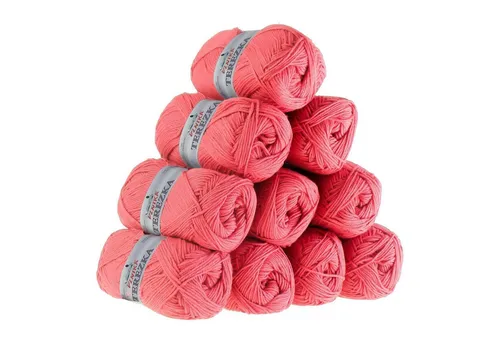 VLNIKA 10 x 50g Strickgarn TEREZKA 100% Baumwolle Baumwollgarn Häkelgarn Häkelwolle, 155 m (Sparpaket 10 x 50g), korallenrot