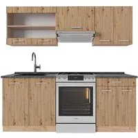 Vicco Küchenzeile R-Line, Artisan-Eiche/Goldkraft Eiche, 200 cm - Küchenzeile mit höhenverstellbaren Füßen, ideal für individuelle Anpassungen und elegante Gestaltung Ihrer Küche. Perfekt für kulinarische Abenteuer!