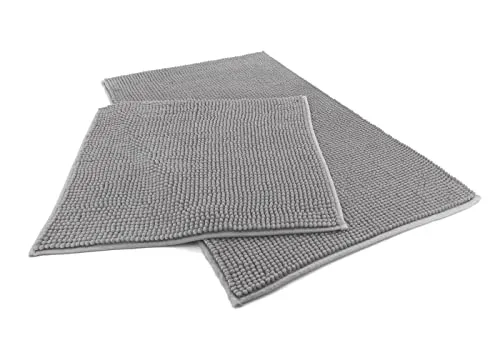 heimtexland ® Badvorleger Chenille Super Flauschig Saugstark Badteppich Badematte Ökotex Typ771 Grau Set 45x50 / 50x80 cm