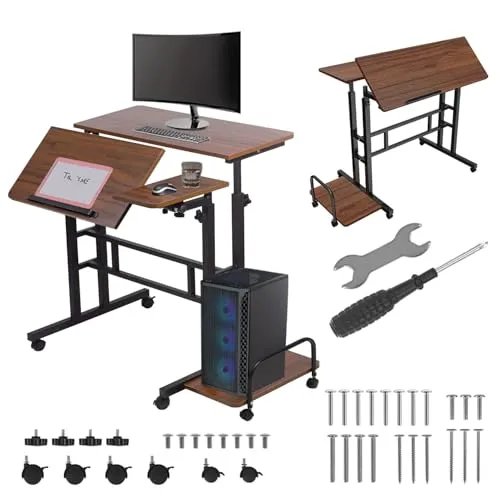 Höhenverstellbarer Mobile Rollschreibtisch 80x60cm in schwarz von Maclean