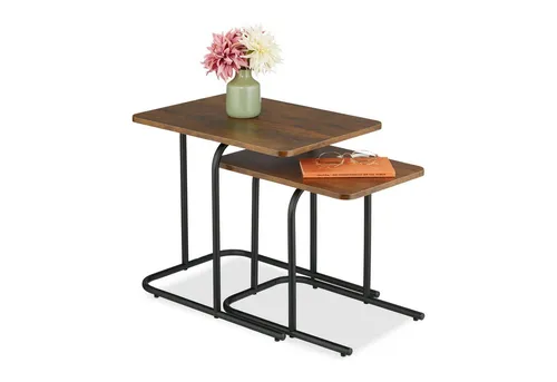 relaxdays Satztisch 2er Set Holzoptik & Metall