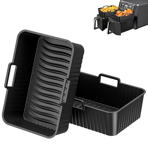 Diboniur Airfryer Silikonform für Ninja Dual Zone AF400EU/EUCP AF300EU, COSORI, Juskys, Silikonform Heißluftfritteuse für 7,6L 8L 9L 10L, Wiederverwendbar & Spülmaschinenfest, 2 Stück (Schwarz)