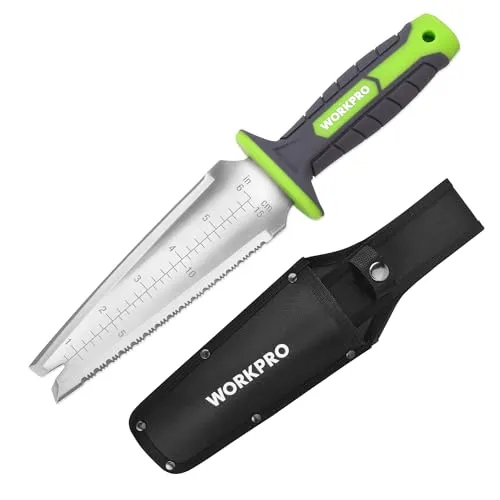 WORKPRO Hori Hori Gartenmesser Edelstahl mit Zahnung, 3-in-1 Multifunktionswerkzeug