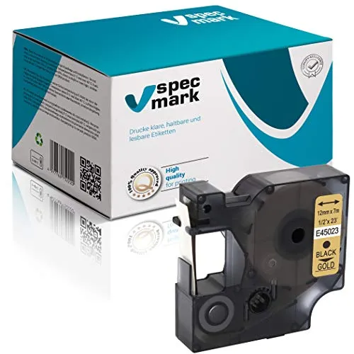 specmark Kompatibel für DYMO D1 45023 Schriftband 12mm x 7m Schwarz auf Gold Kompatibel mit LM Label-Manager LP Label-Point LW -Writer DUO
