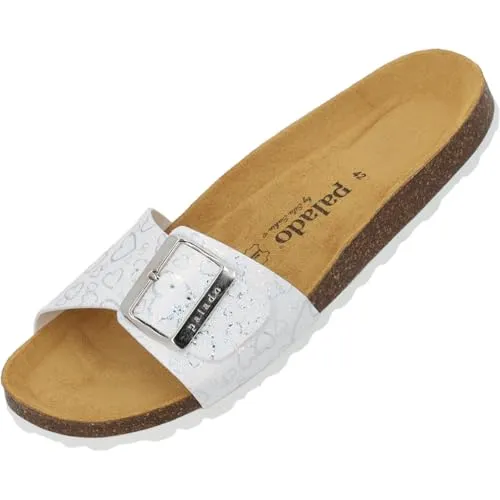 Palado Pantoletten Damen Malta EGS Love by Sila Sahin - modische Sandalen Made in Spain - bequeme Hausschuhe mit Kork-Fußbett - elegante Sommerschuhe Weiß UK6 - EU39