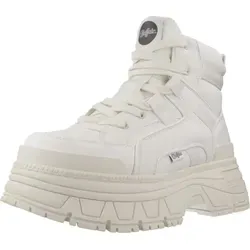 Buffalo Damen Schnürboot Fusion Hyb Mid Offwhite - Stylische Schnürboots aus veganem Nubukleder in Offwhite, mit Chunky Sohle und breitem Absatz für einen trendigen Look.