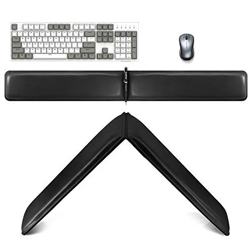 MAIDERN Waschbares Tastatur-Handgelenk-Stützpolster aus PU-Leder, verlängerbares faltbares Tastatur-Handgelenk-Auflagepad für Büro, Heimbüro, Laptop, Desktop-Computer (schwarzes PU-Leder)