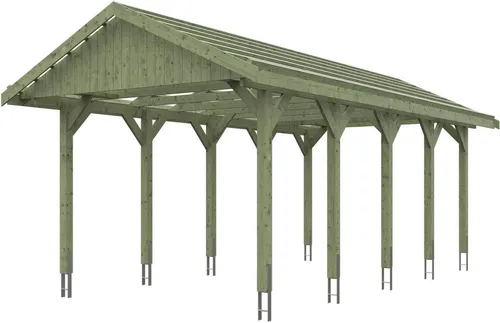 Einzelcarport SKAN HOLZ Wallgau 380 x 750 cm - Carport mit Satteldach aus hochwertigem Holz, inklusive Dachlattung und H-Pfostenanker für optimale Stabilität und Langlebigkeit.