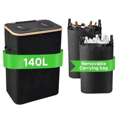Pfandflaschen Sammelbehälter 2 Fächer mit Tragetaschen, Einfache Installation und Demontage Flaschensammler Leergut für Küche,Camping,Strandgrill Müll Pfandbehälter-140L Leergut Sammelbehälter Schwarz