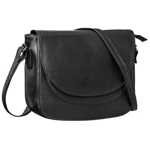 STILORD 'Fleur' Umhängetasche Damen Leder Mittel-Groß - Elegante Echtleder Handtasche zum Umhängen mit Magnetverschluss - Ideal als Freizeittasche mit Anti-Diebstahl Fach, Farbe:schwarz