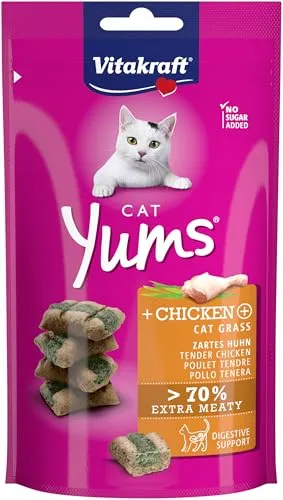 Vitakraft Cat Yums - Katzensnack mit Huhn und Katzengras, weiche Leckerlies mit sichtbarer Füllung und Inulin zur Verdauungsunterstützung
