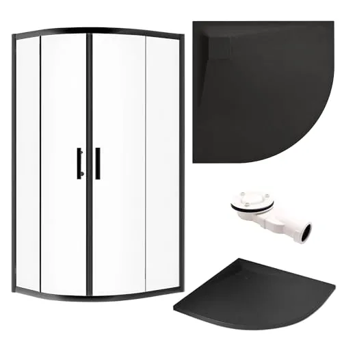 SET: Duschtasse+Duschabtrennung Halbrund 90x90
