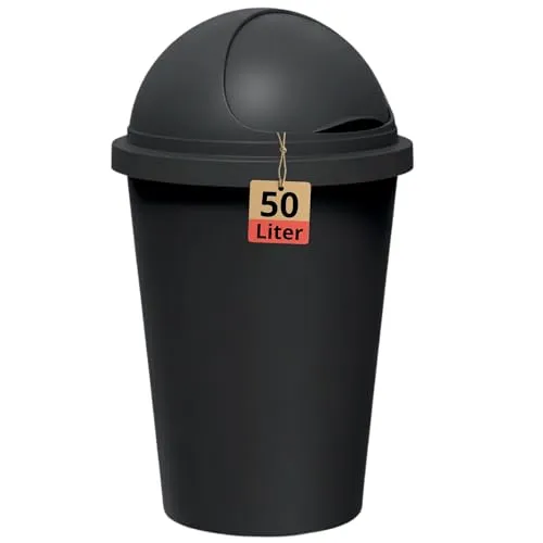 BigDean Mülleimer mit Kugelkopf Midnight Edition - 50 Liter - Moderner Mülleimer in eleganter Midnight Edition mit Kugelkopf-Deckel. Ideal für Küche und Büro, 50 Liter Volumen für weniger Entleerungen. Robustes, pflegeleichtes Material sorgt für praktischen Einsatz.
