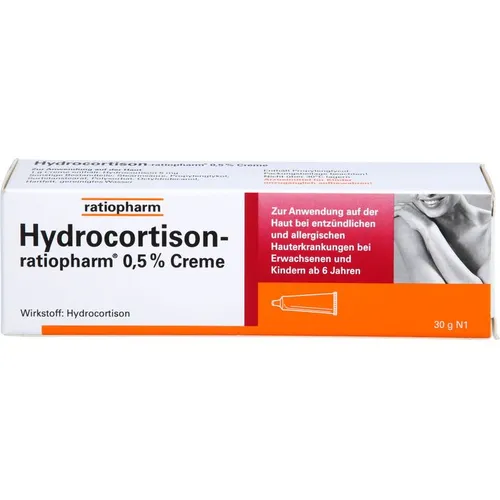Hydrocortison ratiopharm 0,5%, Creme - Niedrig dosierte Creme zur Linderung von Hautirritationen und Juckreiz. Ideal für die tägliche Anwendung bei empfindlicher Haut und zur Unterstützung der Hautpflege.